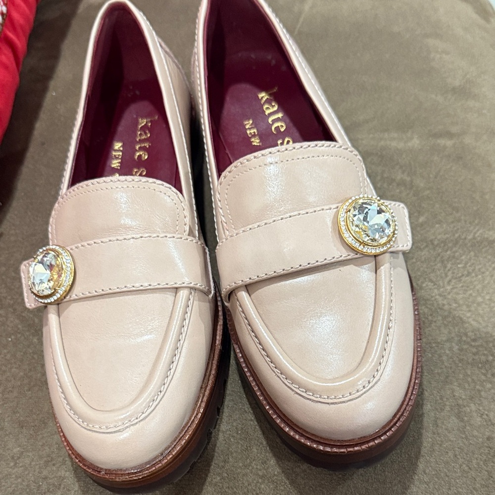 Kate Spade Beige Loafers with Crystal Detail